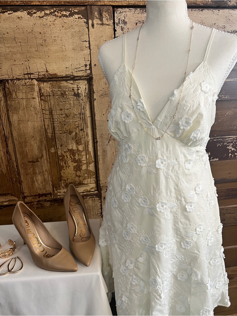 NWT Floral Appliqué Embroidered Dress | Open Back | Bridal Shower Garden Party